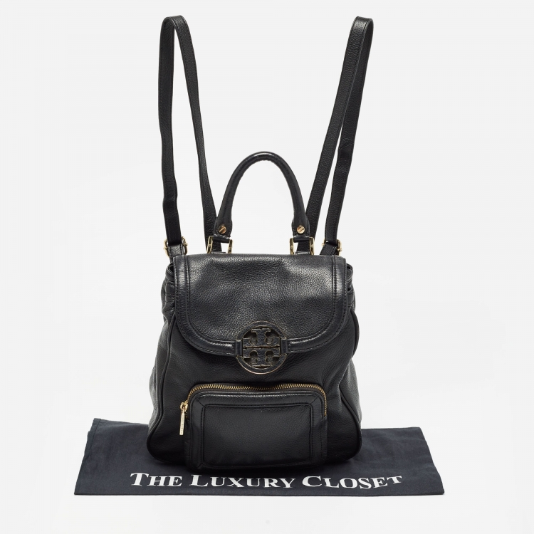 Pre Owned Tory Burch Black Leather Amanda Flap Backpack
