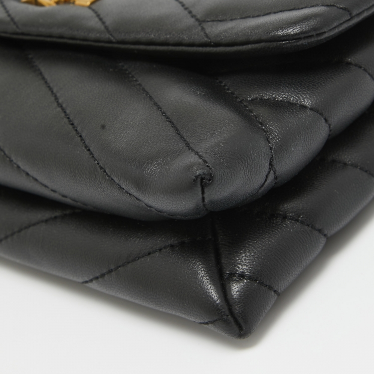 Pre Owned Tory Burch Black Quilted Leather Kira Clutch Bag