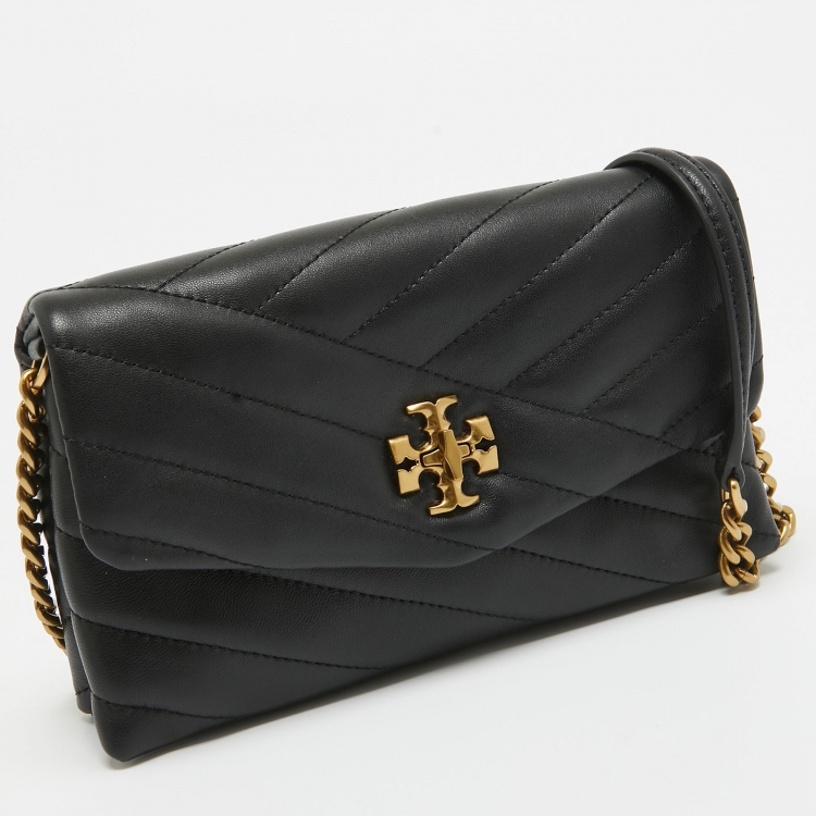 Pre Owned Tory Burch Black Quilted Leather Kira Clutch Bag