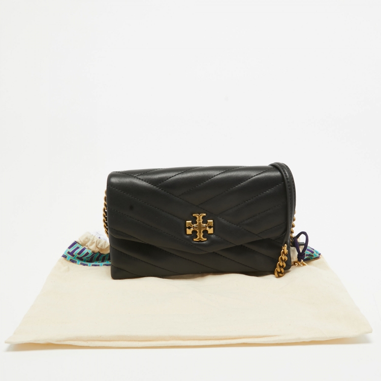 Pre Owned Tory Burch Black Quilted Leather Kira Clutch Bag
