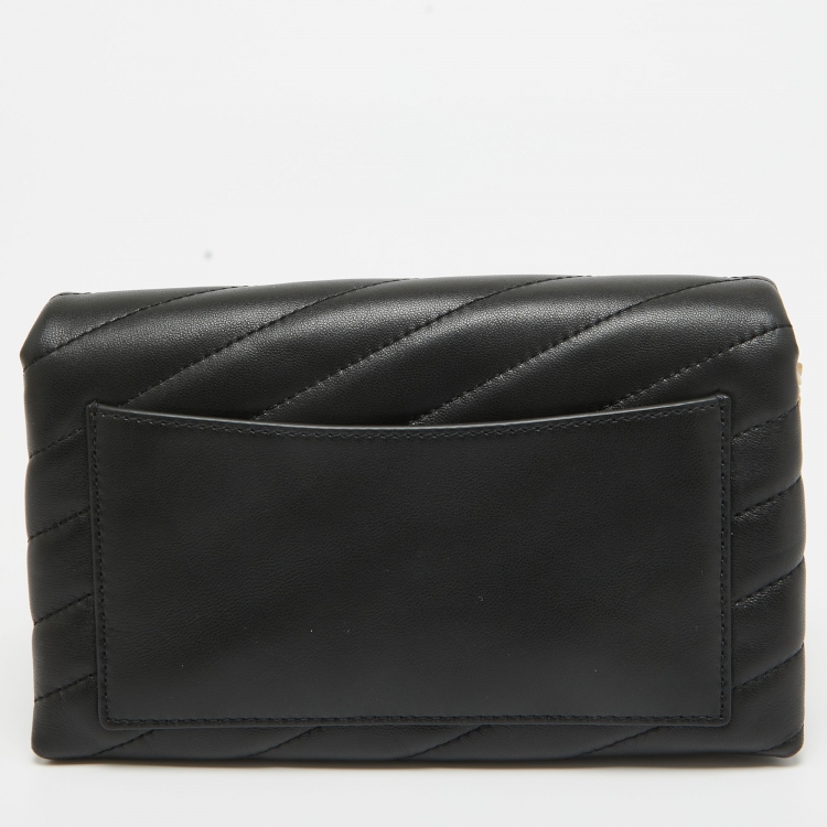 Pre Owned Tory Burch Black Quilted Leather Kira Clutch Bag