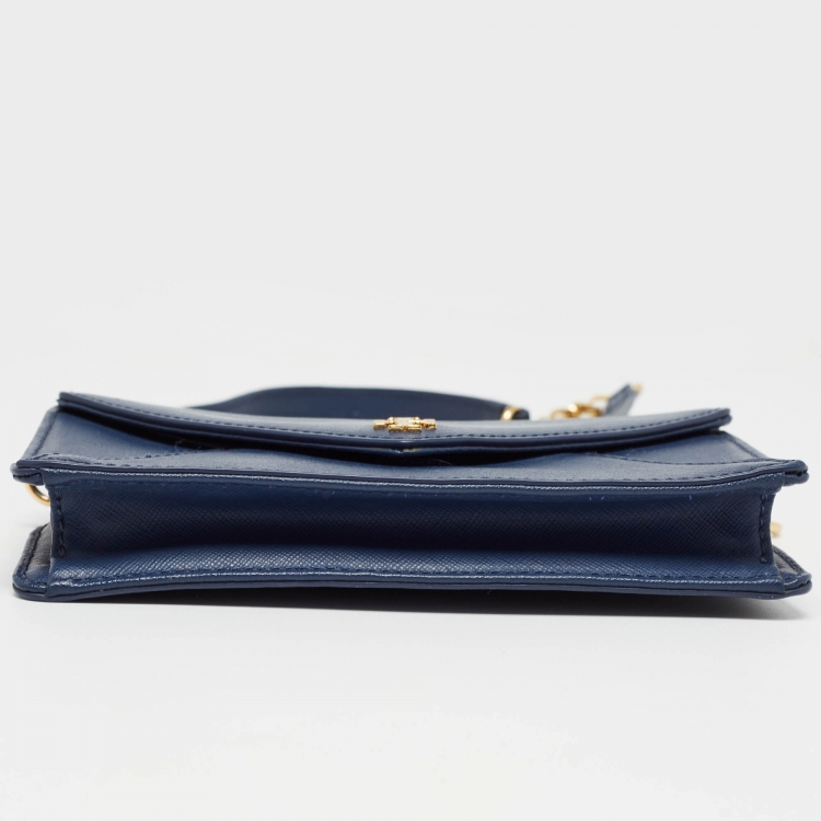 Pre Owned Tory Burch Navy Blue Leather Kira Envelope Flap Chain Clutch