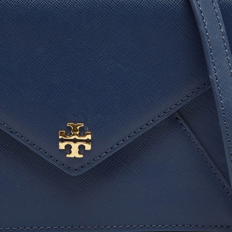 Pre Owned Tory Burch Navy Blue Leather Kira Envelope Flap Chain Clutch