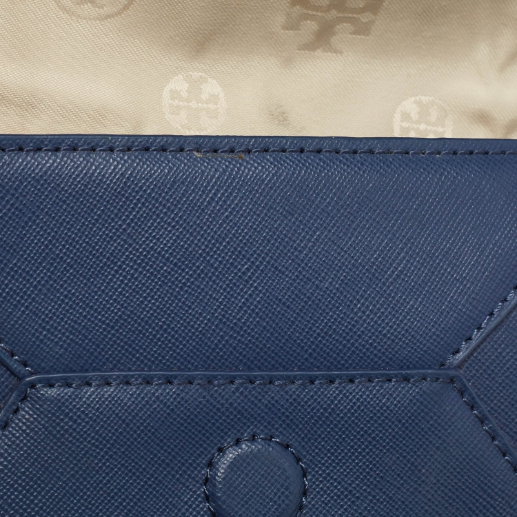 Pre Owned Tory Burch Navy Blue Leather Kira Envelope Flap Chain Clutch
