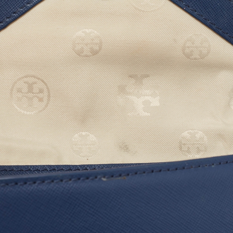 Pre Owned Tory Burch Navy Blue Leather Kira Envelope Flap Chain Clutch