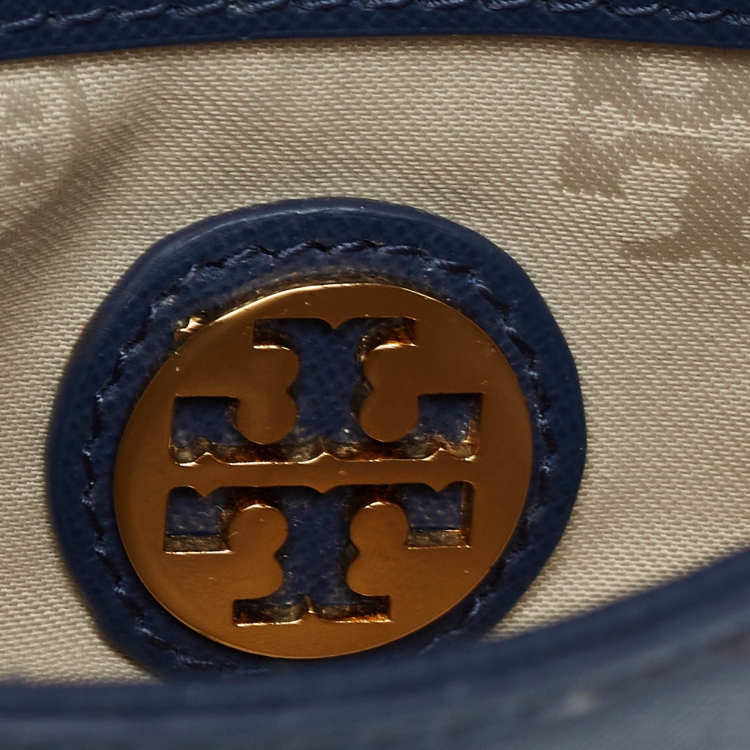 Pre Owned Tory Burch Navy Blue Leather Kira Envelope Flap Chain Clutch