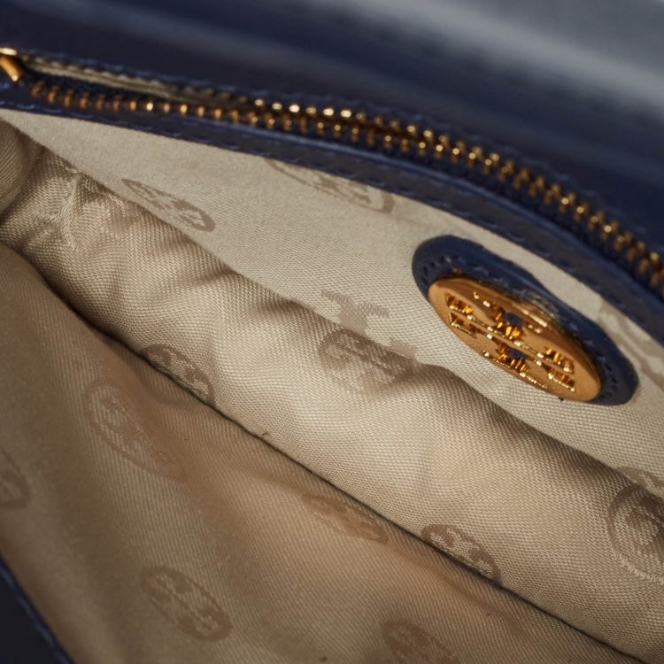 Pre Owned Tory Burch Navy Blue Leather Kira Envelope Flap Chain Clutch