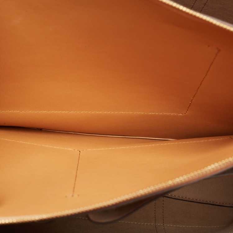 Pre Owned Tory Burch Tan/Beige Canvas Logo Triple-Compartment Perry Tote