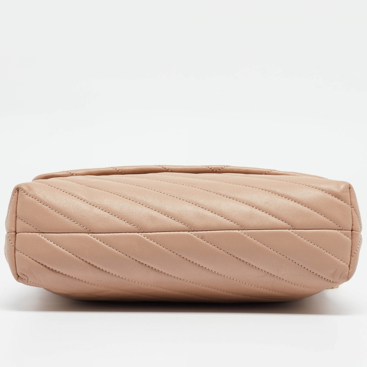 Pre Owned Tory Burch Beige Chevron Leather Kira Shoulder Bag
