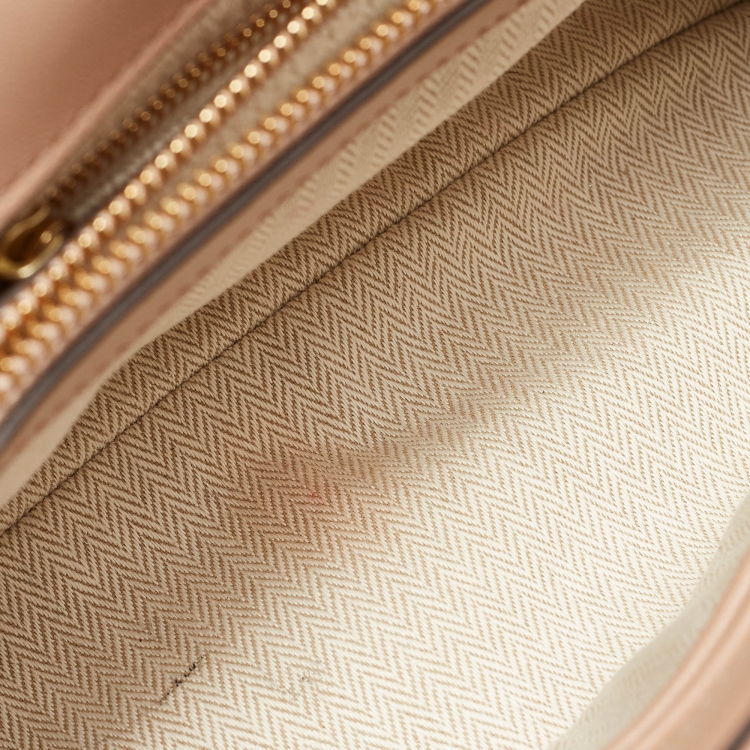 Pre Owned Tory Burch Beige Chevron Leather Kira Shoulder Bag