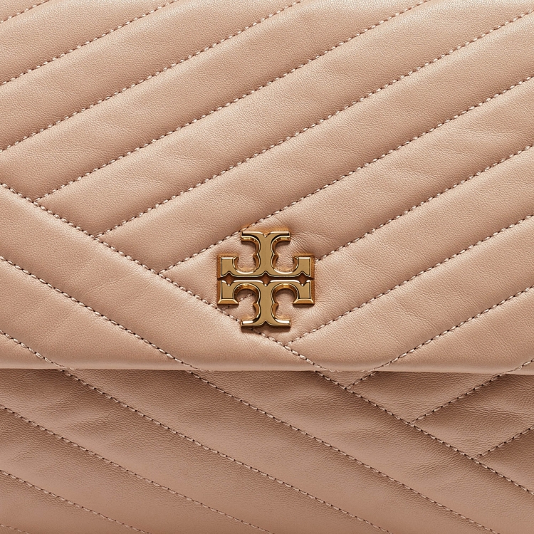 Pre Owned Tory Burch Beige Chevron Leather Kira Shoulder Bag
