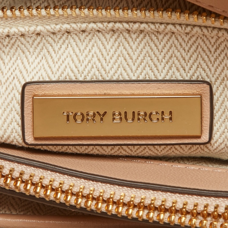 Pre Owned Tory Burch Beige Chevron Leather Kira Shoulder Bag