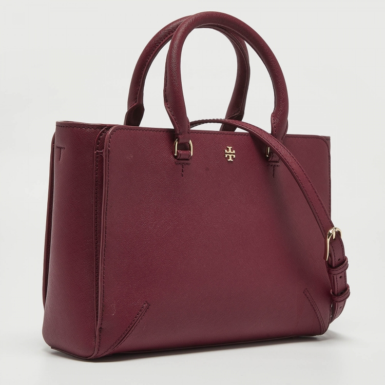 Pre Owned Tory Burch Burgundy Leather Robinson Tote