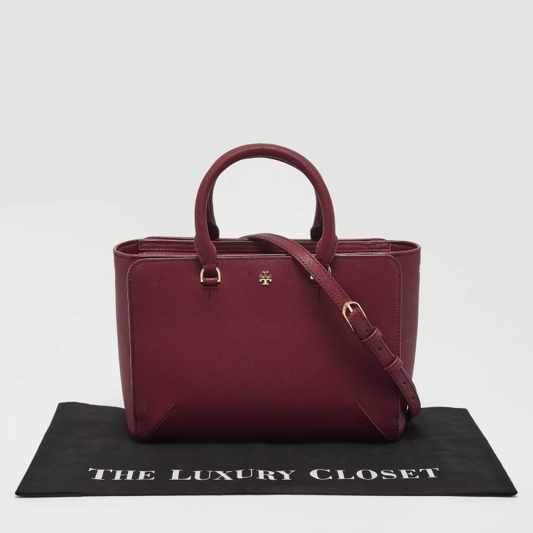 Pre Owned Tory Burch Burgundy Leather Robinson Tote