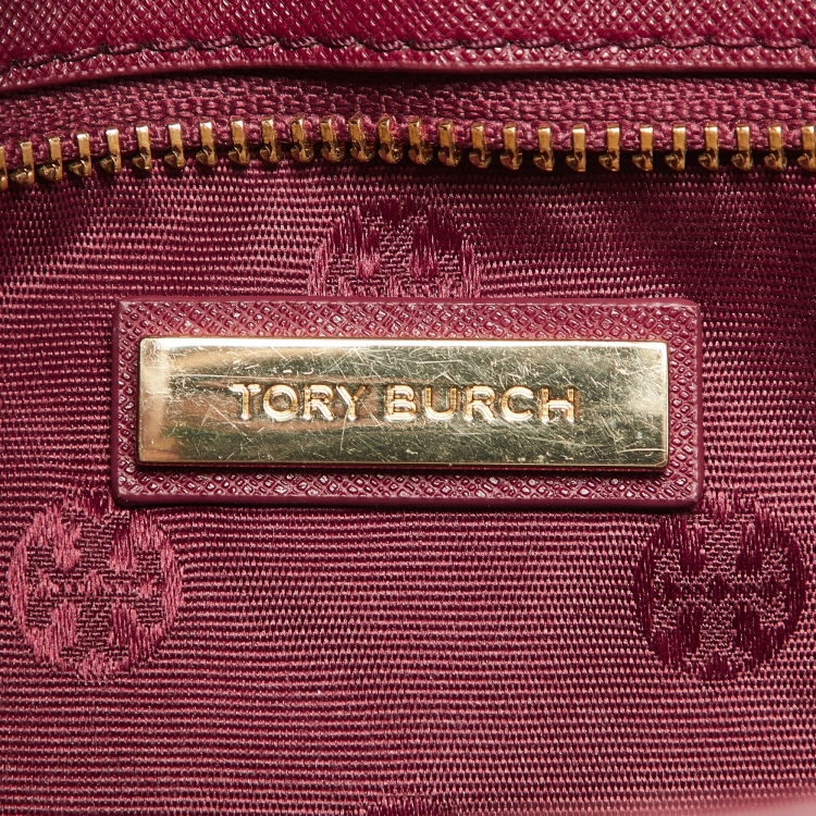 Pre Owned Tory Burch Burgundy Leather Robinson Tote