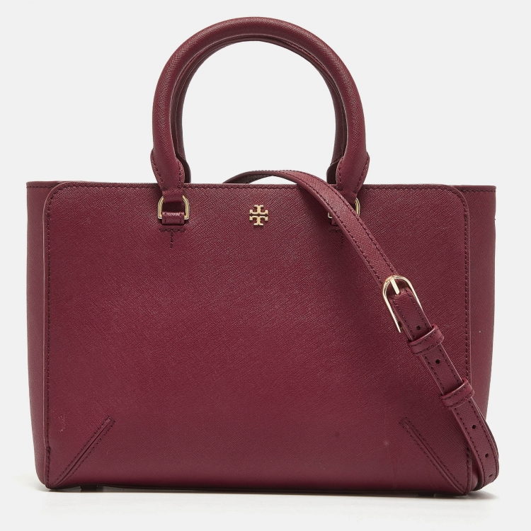 Pre Owned Tory Burch Burgundy Leather Robinson Tote