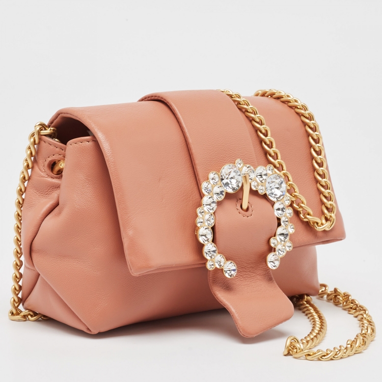 مملوكة مسبقًا Tory Burch Peach Leather Mini Greer Chain Crossbody Bag