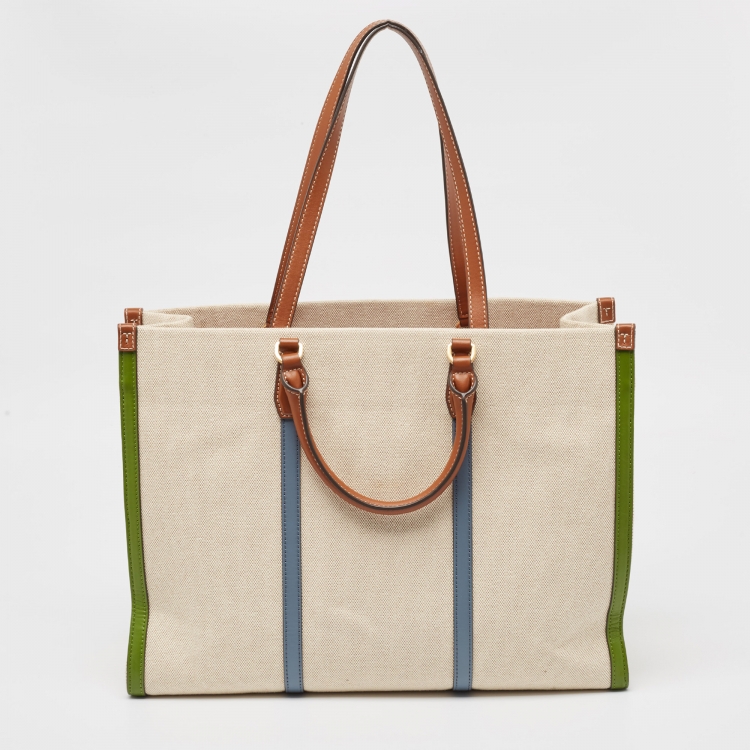 Pre Owned Tory Burch Tricolor Canvas and Leather Blake Shopper Tote