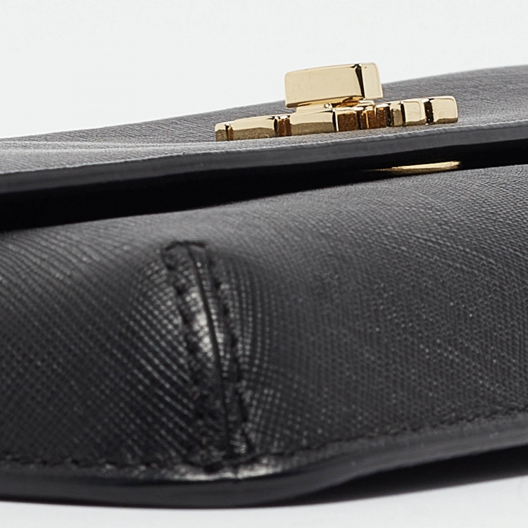 Pre Owned Tory Burch Black Leather Slim Diana Flap Clutch