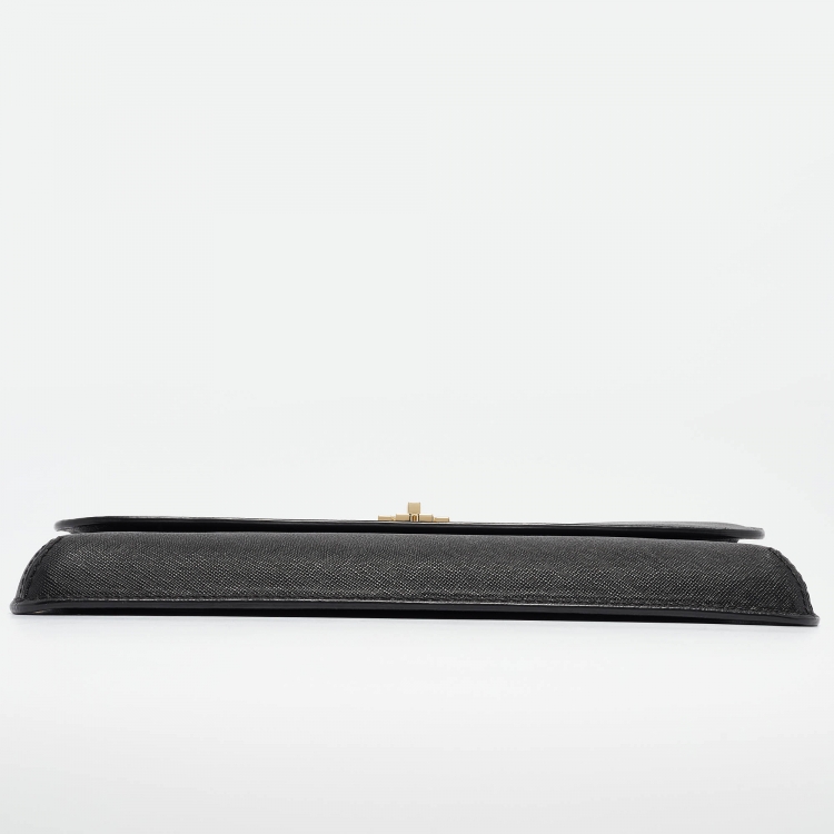 Pre Owned Tory Burch Black Leather Slim Diana Flap Clutch