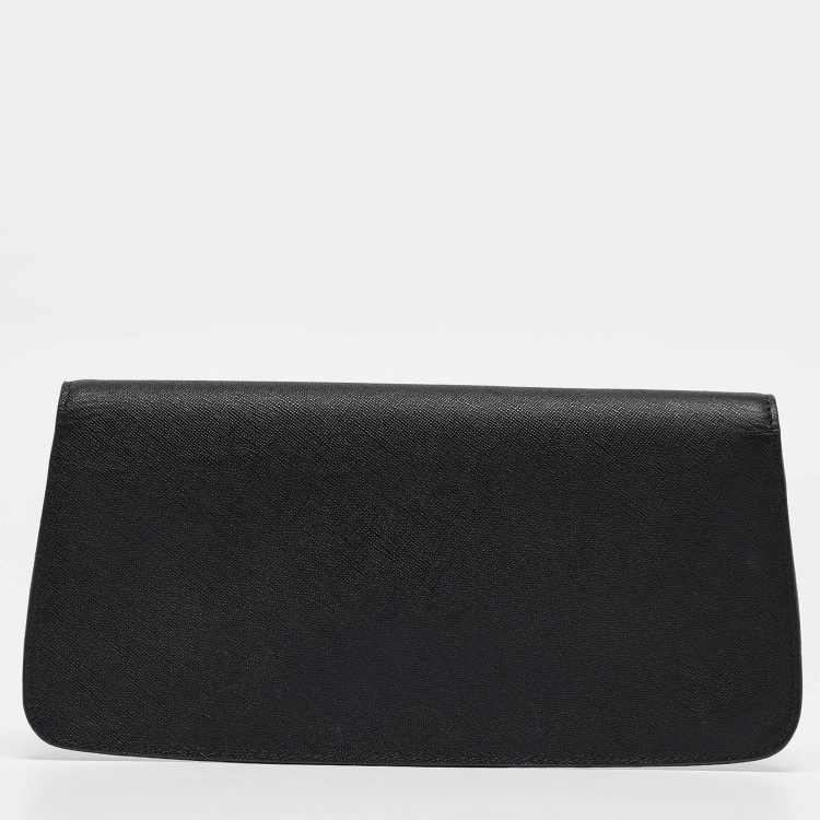 Pre Owned Tory Burch Black Leather Slim Diana Flap Clutch