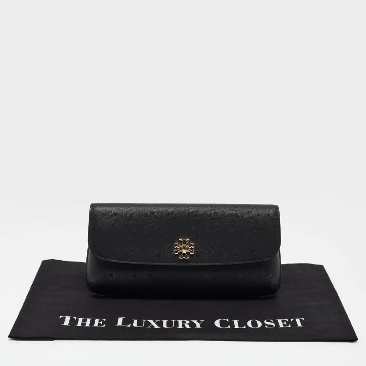 Pre Owned Tory Burch Black Leather Slim Diana Flap Clutch