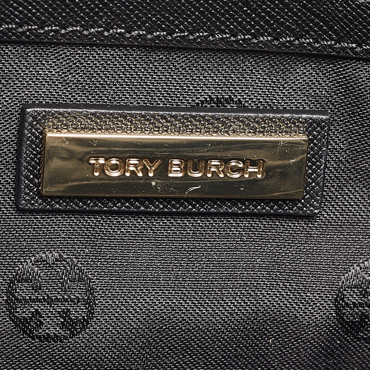 Pre Owned Tory Burch Black Leather Slim Diana Flap Clutch
