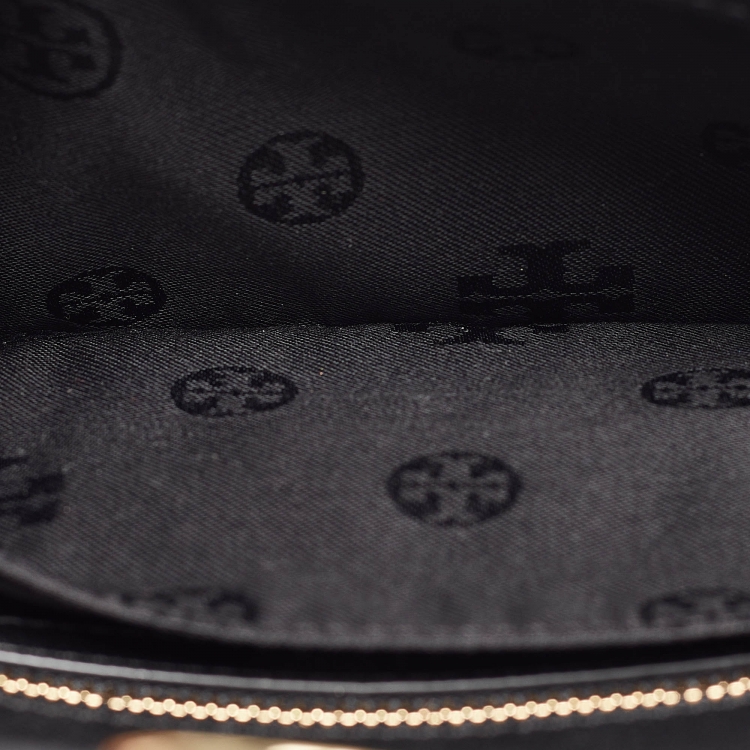 Pre Owned Tory Burch Black Leather Slim Diana Flap Clutch