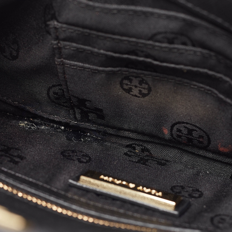 Pre Owned Tory Burch Black Leather Slim Diana Flap Clutch