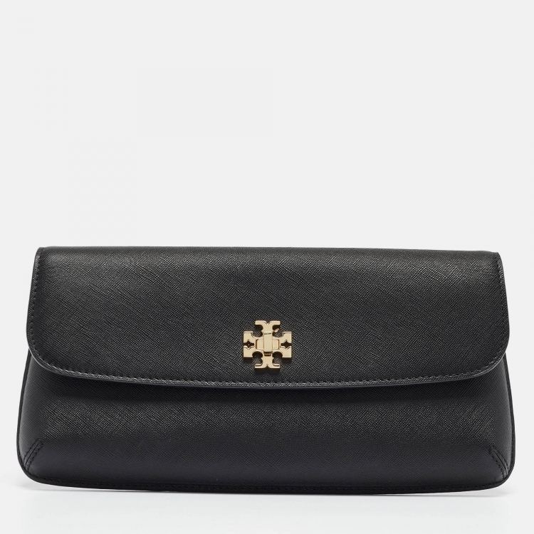 Pre Owned Tory Burch Black Leather Slim Diana Flap Clutch