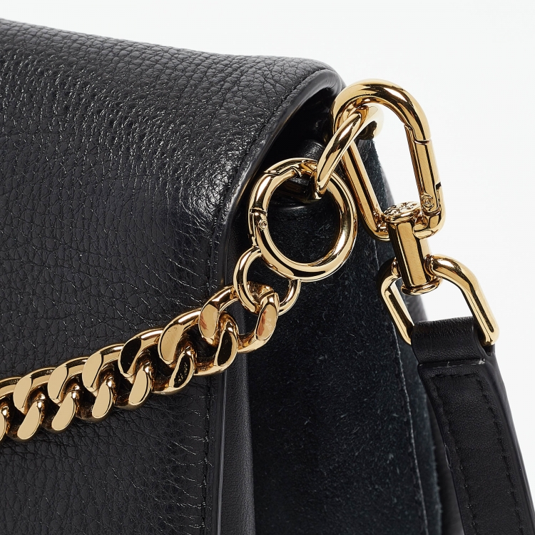 Pre Owned Tory Burch Black Leather and Suede Kira Shoulder Bag 