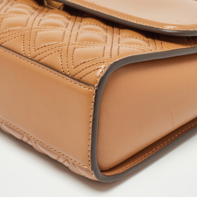 Pre Owned Tory Burch Brown Quilted Leather Fleming Shoulder Bag