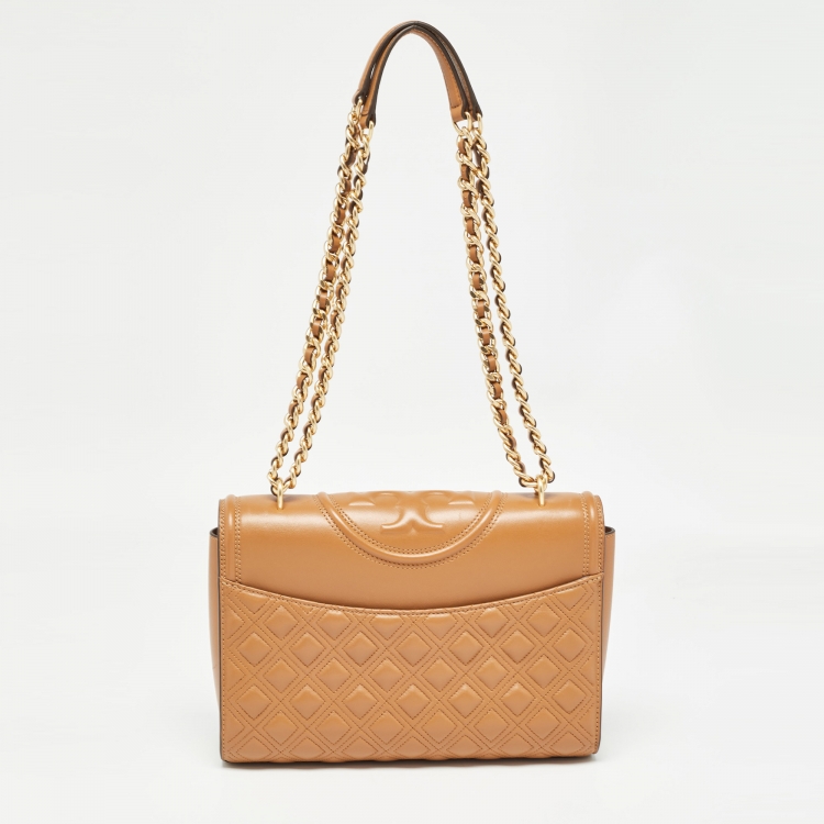 Pre Owned Tory Burch Brown Quilted Leather Fleming Shoulder Bag