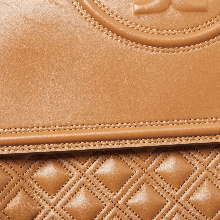 Pre Owned Tory Burch Brown Quilted Leather Fleming Shoulder Bag