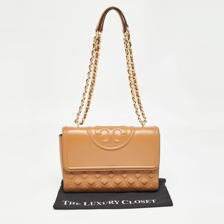 Pre Owned Tory Burch Brown Quilted Leather Fleming Shoulder Bag