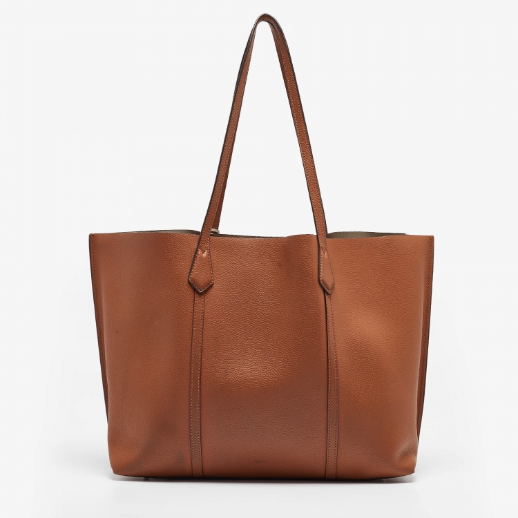 Pre Owned Tory Burch Brown Leather Large Triple Compartment Perry Tote