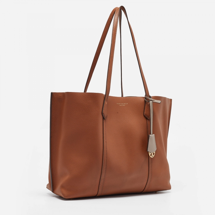 Pre Owned Tory Burch Brown Leather Large Triple Compartment Perry Tote