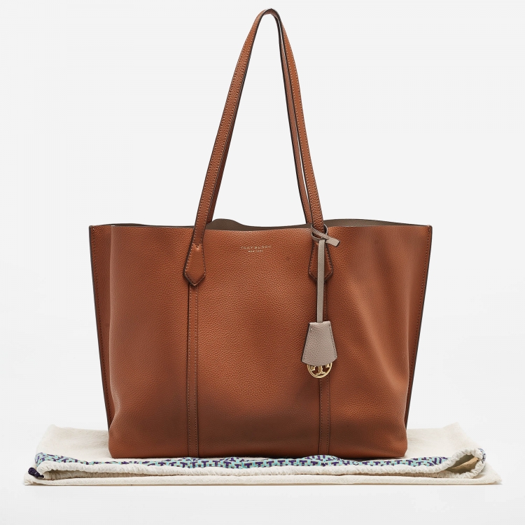 Pre Owned Tory Burch Brown Leather Large Triple Compartment Perry Tote
