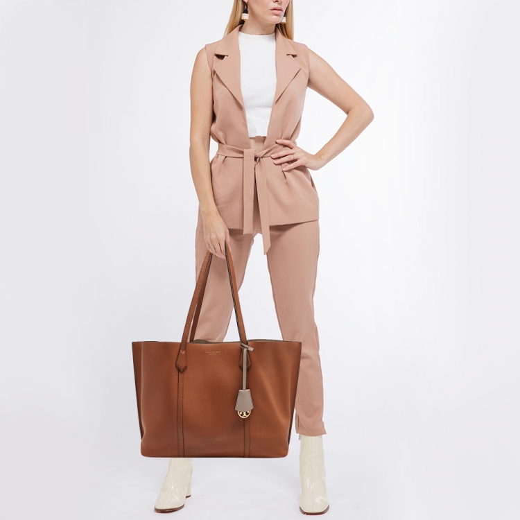 Pre Owned Tory Burch Brown Leather Large Triple Compartment Perry Tote