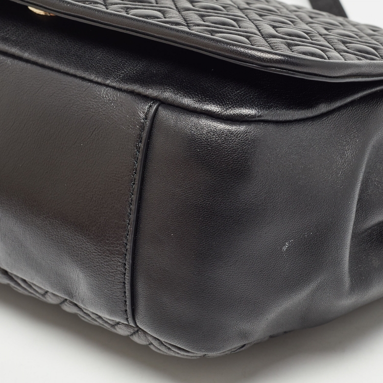 Pre Owned Tory Burch Black Quilted Leather Marion Flap Shoulder Bag