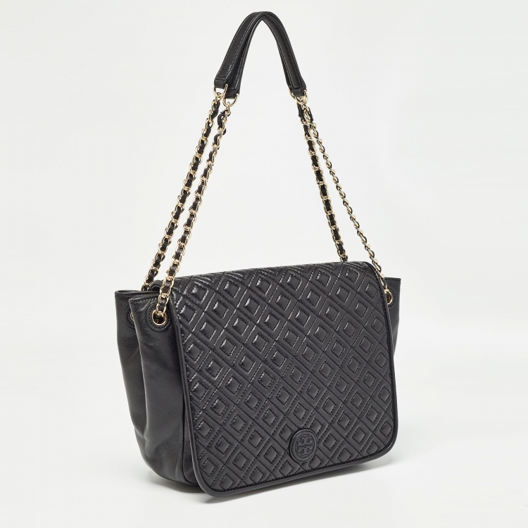 Pre Owned Tory Burch Black Quilted Leather Marion Flap Shoulder Bag