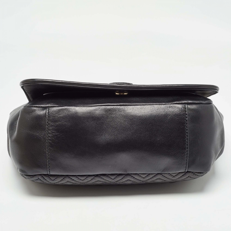 Pre Owned Tory Burch Black Quilted Leather Marion Flap Shoulder Bag