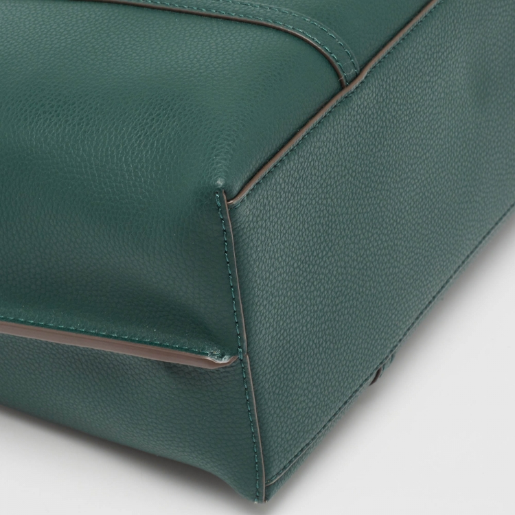 Pre Owned Tory Burch Green Leather Triple Compartment Perry Tote