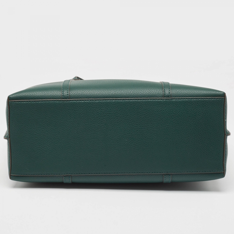 Pre Owned Tory Burch Green Leather Triple Compartment Perry Tote