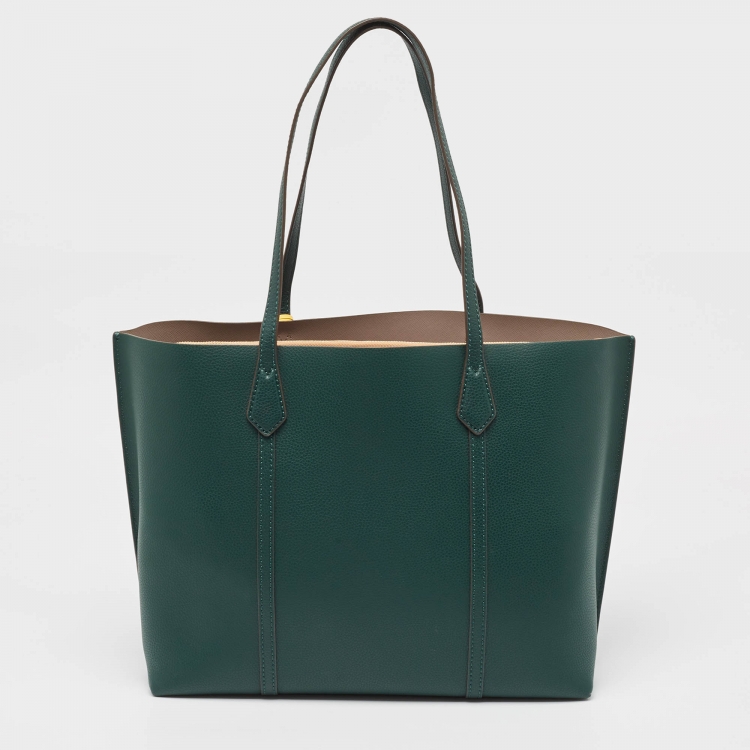 Pre Owned Tory Burch Green Leather Triple Compartment Perry Tote