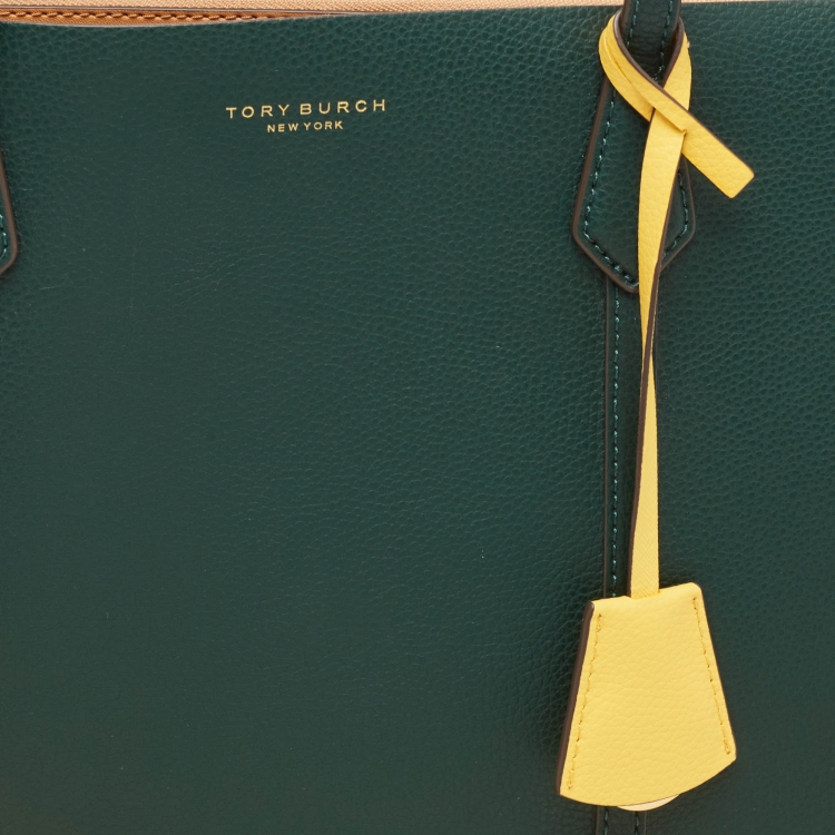 Pre Owned Tory Burch Green Leather Triple Compartment Perry Tote