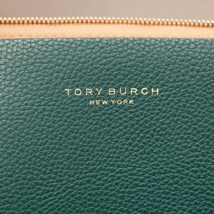 Pre Owned Tory Burch Green Leather Triple Compartment Perry Tote