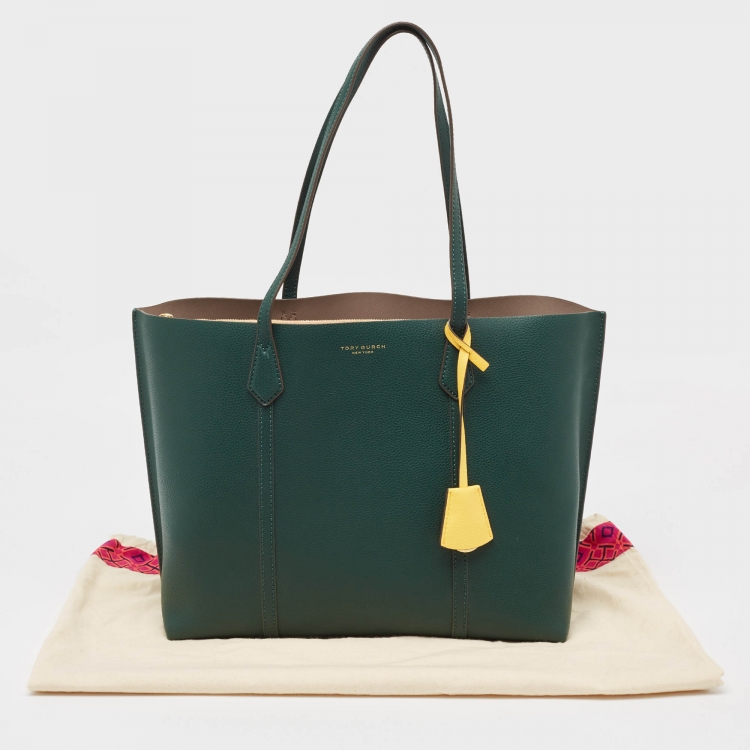 Pre Owned Tory Burch Green Leather Triple Compartment Perry Tote