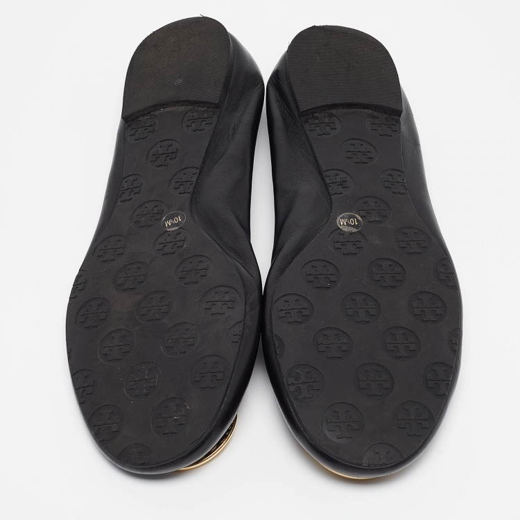 Pre Owned Tory Burch Black Leather Minnie Ballet Flats Size 41