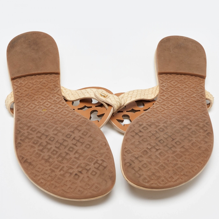Pre Owned Tory Burch Beige Leather Mini Miller Thong Flat Sandals Size 37